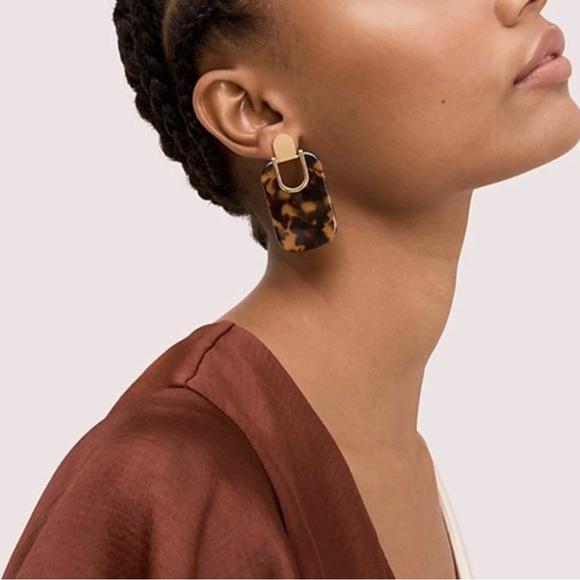 NEW Kate Spade Sedgewick Statement Earrings Leopard Gold Drop Handcrafted - Picture 2 of 7